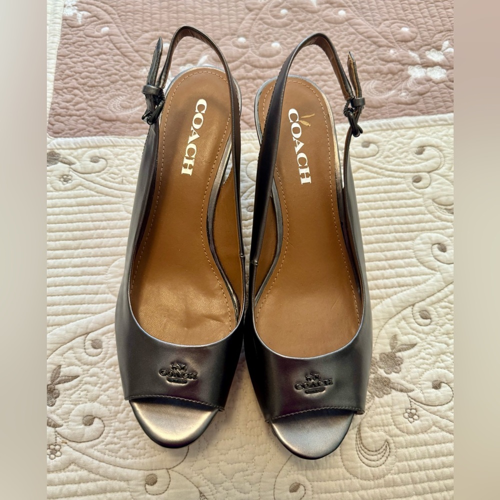 Coach Cork Heel Sling Back Patent Leather Sandal - Picture 9 of 11